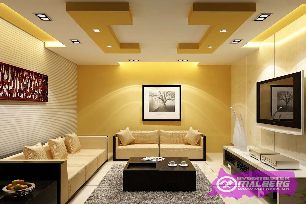 Gull og hvit stue moderne interiørdesign - High Tech stiler